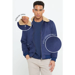 Altınyıldız Classics Erkek Lacivert Standart Fit Normal Kesim Gömlek Yaka Süet Görünümlü Mont