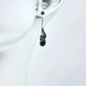 Tesbih Pasajı Damla Model Oltu Taşı Işçilikli 925 Ayar Gümüş Küpe