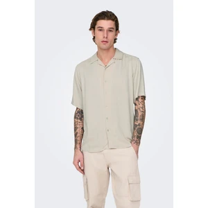 Only & Sons Normal Açık Bej Düz Erkek Gömlek Onsdash Lıfe Reg Solıd Vısc Res Ss