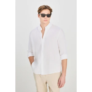 Regular Fit Normal Kesim Beyaz Keten Gömlek