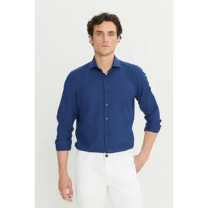 Tailored Slim Fit Dar Kesim Küçük Italyan Yaka Armürlü Oxford Gömlek