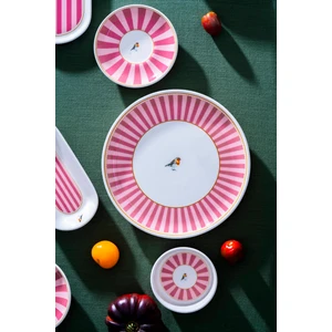 Birdie 6 Kişilik 21 Parça Desenli Pembe Seramik Kahvaltı Takımı