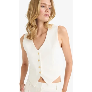 Crop V Yaka Keten Karışımlı Blazer Yelek C7798AX25SM