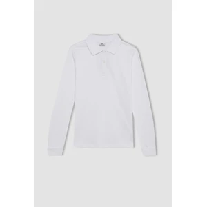 Kız Çocuk Polo Yaka Basic Düz Pike Uzun Kollu Okul Tişörtü J0010A625AU