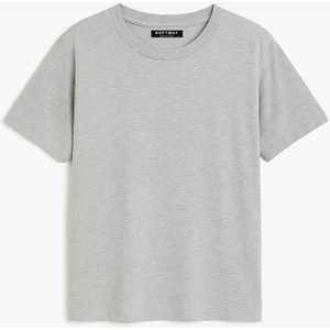 Unisex Oversize Bisiklet Yaka %100 Organik Pamuklu Basic T-Shirt – Gri Melanj