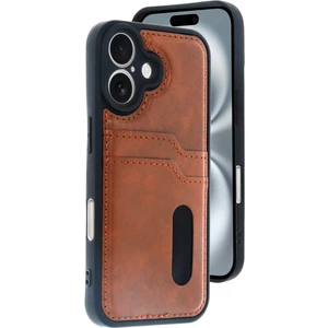 iPhone 16 Kılıf Kartlıklı Slots Pu Deri Sara Kapak