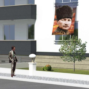 Kalpaklı Atatürk Poster Cephe Bayrağı 1,5 x 2,25 Metre