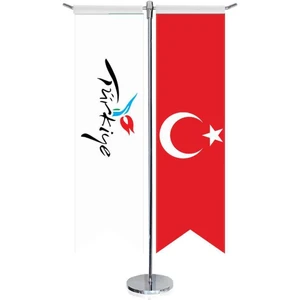 Turkey Logolu ve Türkiye Kırlangıç Saten T Direk Masa Bayrağı 2'li