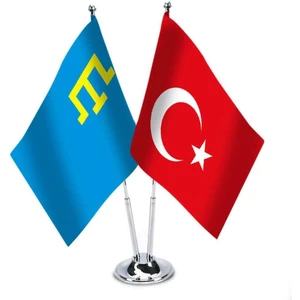 Kırım Hanlığı - Türkiye-İkili Saten Masa Bayrağı