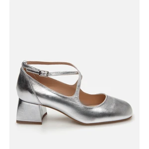 Kadın Deri Lame Kalın Topuklu Ayakkabı