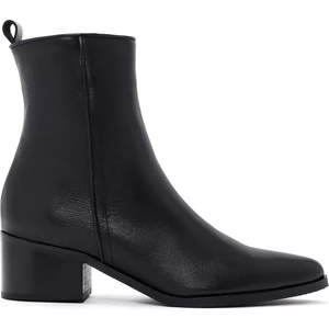 Kadın Siyah Fermuar Detaylı Kısa Topuklu Deri Bot 25WFD151218