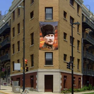 Kalpaklı Mustafa Kemal Atatürk Poster Cephe Bayrağı- 2x3 metre