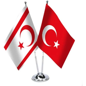 Kuzey Kıbrıs Türkiye İkili Saten Masa Bayrağı