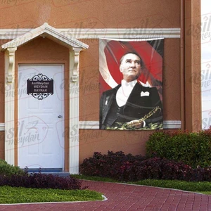 Sivil Gazi Mustafa Kemal Atatürk  Ay Yıldız Türk Bayrağı Poster Bayrak 100X150 cm