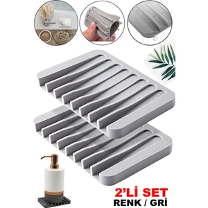 Gri Renk Su Giderli Mutfak Banyo Katı Sabunluk Bulaşık Süngeri Tutacağı Silikon Organizer S-1