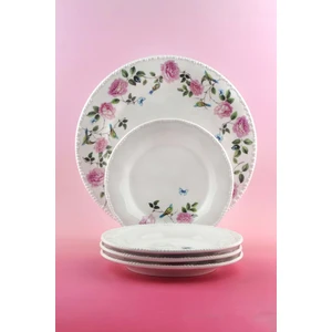 Inci Serisi Pembe Gül ve Kuş 5 Parça Porselen Pasta Takımı