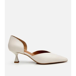 Kadın Deri Ekru İnce Topuklu Stiletto