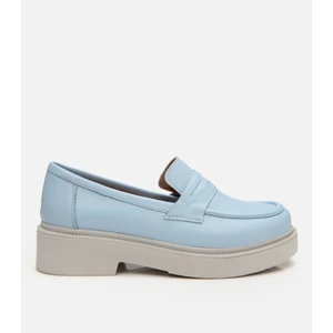 Kadın Deri Mavi Kalın Tabanlı Klasik Loafer