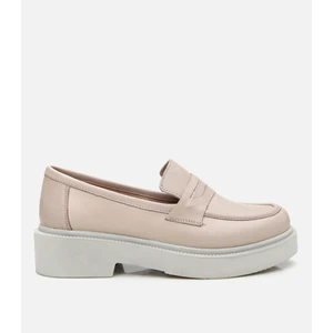 Kadın Deri Bej Kalın Tabanlı Klasik Loafer