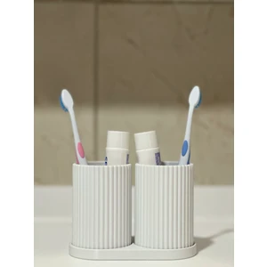 Modern Banyo Düzenleyici - Diş Fırçalık Seti - Ikili Set - Beyaz 10CM