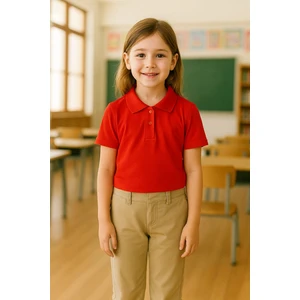 Kırmızı Okul T-Shirt , Kısa Kollu Polo Yaka Kız Erkek Çocuk 23 Nisan , Okuma Bayramı Tişört