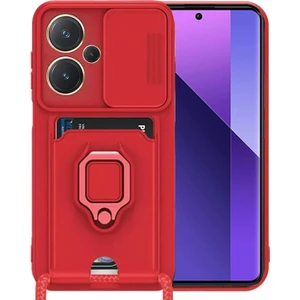 Xiaomi Redmi Note 13 Pro Plus Uyumlu Kartlıklı Taşıma Ipli Yüzüklü 3D Kamera Korumalı Kılıf