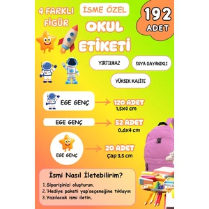 Isme Özel Okul Etiketi Kalem/defter/matara Etiketi Sticker Uzay Temalı 192 Adet