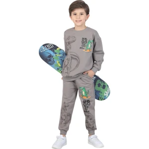 ERDEM KIDS Erkek Çocuk Dinozor Baskılı Pijama Takımı Iki Iplik Eşofman Takımı Okul Ikili Takım