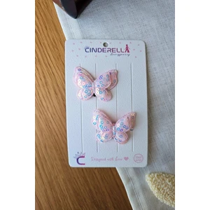 2'li Pul Dolgu Kanatlı Kelebekli Saçsız Bebek Tokası - Az Saçlı Kız Bebek Toka Seti Yenidoğan Tokası