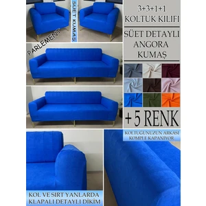 Süet Detaylı Angora Kumaş 3+3+1+1 Komple Giydirme Kanepe&çekyat, Bohem, Porto, Vb. Model Koltuk Kılıfı