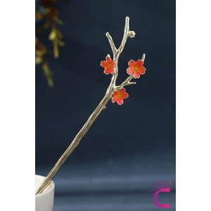 Dal Tasarım Mercan Turuncu Japon Topuz Çubuğu 18CM - Kadın Metal Saç Topuz Tokası Çubuk Toka