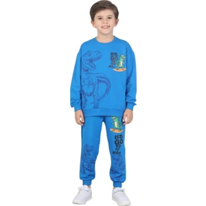ERDEM KIDS Erkek Çocuk Dinozor Baskılı Pijama Takımı Iki Iplik Eşofman Takımı Okul Ikili Takım