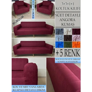 Süet Detaylı Angora Kumaş 3+3+1+1 Komple Giydirme Kanepe&çekyat, Bohem, Porto, Vb. Model Koltuk Kılıfı