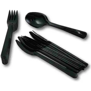 Sert Kalın Plastik Çatal - Bıçak - Kaşık Kaliteli Lüks Siyah Çatal - Kaşık - Bıçak 3’lü Set 100 Adet