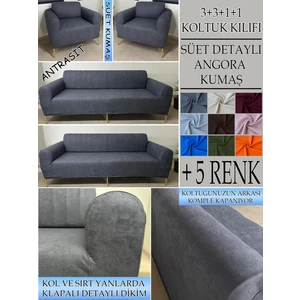 Süet Detaylı Angora Kumaş 3+3+1+1 Komple Giydirme Kanepe&çekyat, Bohem, Porto, Vb. Model Koltuk Kılıfı