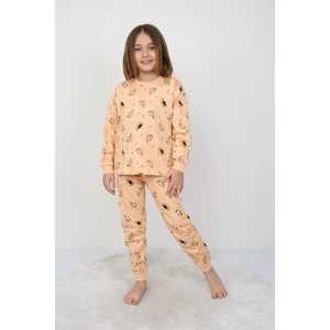 Uzun Kollu %100 Pamuk Kız Çocuk Pijama Takımı Bisiklet Yaka Manşetli 3-8 Yaş