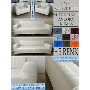 Süet Detaylı Angora Kumaş 3+3+1+1 Komple Giydirme Kanepe&çekyat, Bohem, Porto, Vb. Model Koltuk Kılıfı