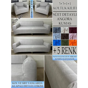 Süet Detaylı Angora Kumaş 3+3+1+1 Komple Giydirme Kanepe&çekyat, Bohem, Porto, Vb. Model Koltuk Kılıfı