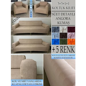 Süet Detaylı Angora Kumaş 3+3+1+1 Komple Giydirme Kanepe&çekyat, Bohem, Porto, Vb. Model Koltuk Kılıfı