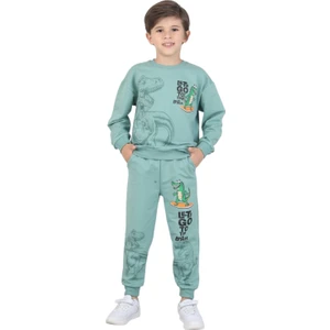 ERDEM KIDS Erkek Çocuk Dinozor Baskılı Pijama Takımı Iki Iplik Eşofman Takımı Okul Ikili Takım