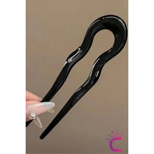 Siyah Geometrik Tasarım Asetat Kadın Saç Topuz Tokası 12.5 cm - Çubuk Toka Saç Çubuğu Aksesuar