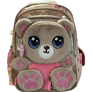 Chimola Sevimli Ayıcık Pembe Kahve Pelüş Formlu Çanta Ara Boy -Ithal