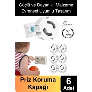 6 Adet Sert Plastik Dayanıklı Bebek Çocuk Priz Koruma Güvenlik Koruyucu Aparat Emniyet Kapağı Beyaz