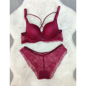 Dantel Detaylı Dolgusuz Çapraz Ipli Balenli Sütyen Külot Takım - Iç Çamaşırı Takımı