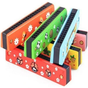 6 Adet Renkli Ahşap Çocuk Mızıka, Çift Sıralı, 16 Delikli