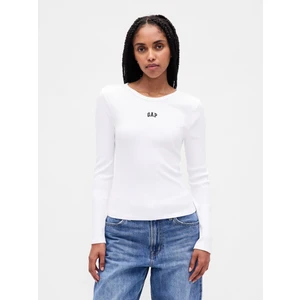 Kadın Beyaz Modern Fitilli Logo Crop T-Shirt