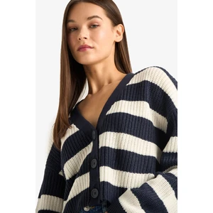 Regular Fit V Yaka Çizgili Düğmeli Triko Hırka Z8539AZ25WN