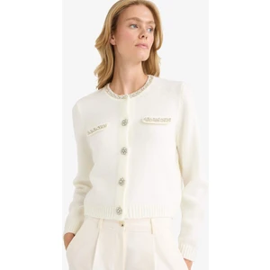 Regular Fit Bisiklet Yaka İşlemeli Triko Hırka F3896AX25WN