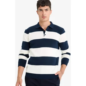 Yılbaşı Standart Fit Polo Yaka Düğmeli Renk Bloklu Triko Kazak Y4194AZ25WN