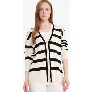 Regular Fit V Yaka Çizgili Düğmeli Tunik Triko Hırka D2445AX25AU